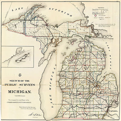 1866 Michigan Public Survey Map Wall Art Poster Print Decor Vintage History