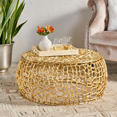Aaleyah Modern Aluminum Mesh Coffee Table, Gold