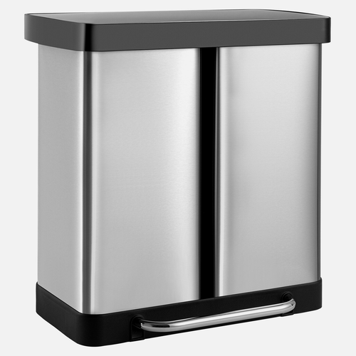 16 Gallon Stainless Steel Dual Compartment Step On Kitchen Garbage Can
