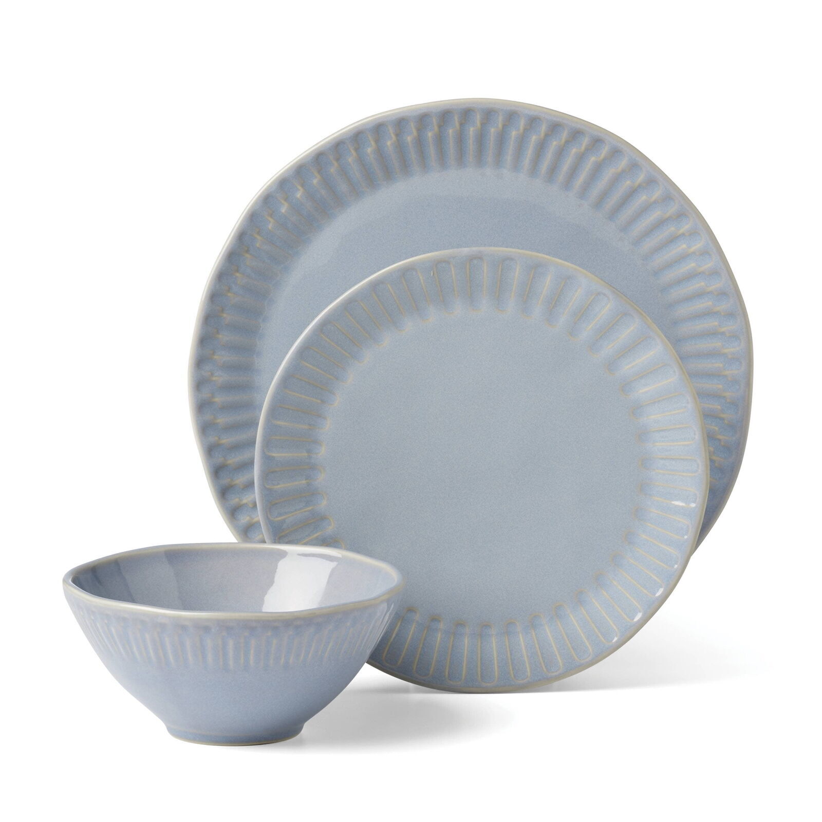 Entertain 365 12-Piece Artisanal Blue Stripe Stoneware Tableware Set Strong New