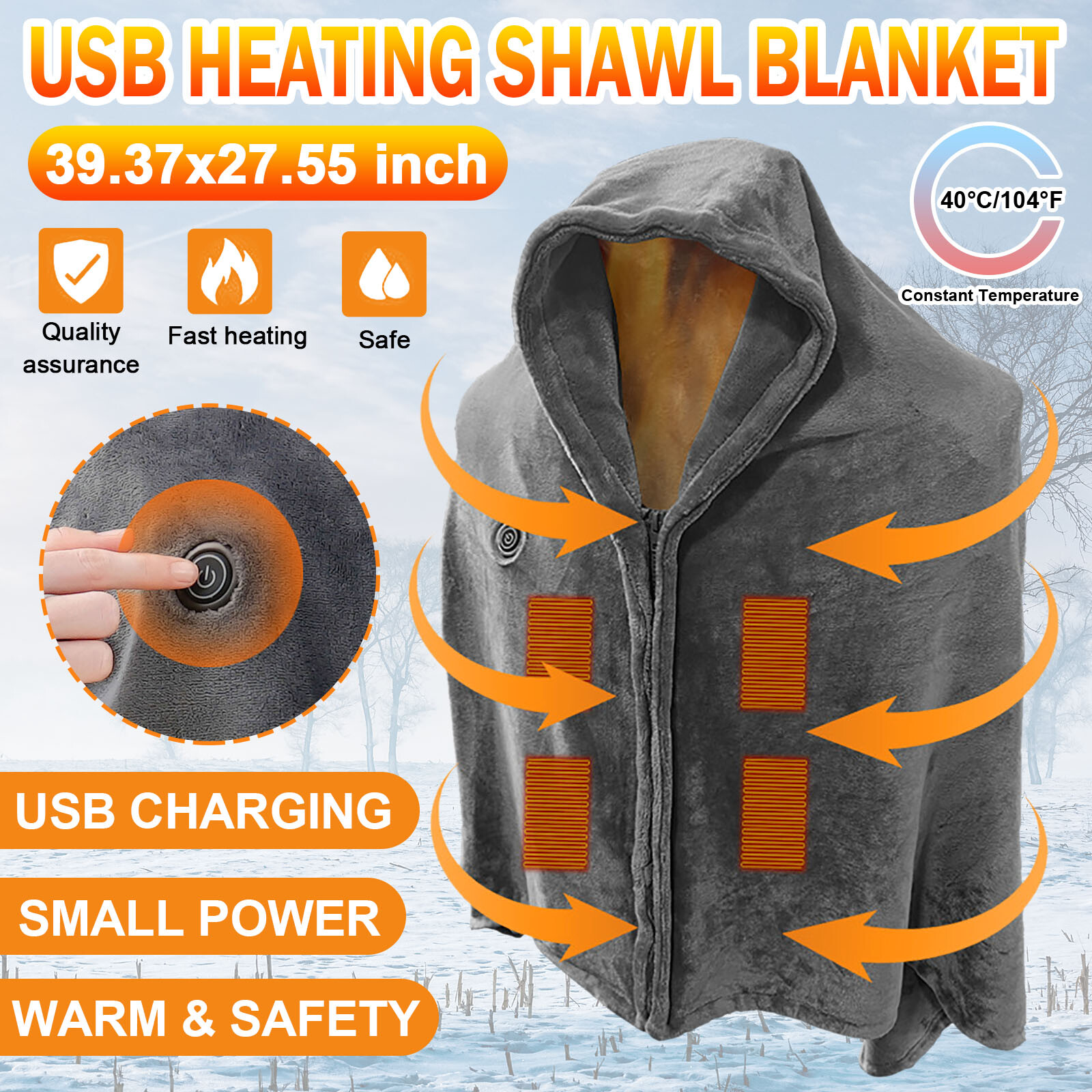 USB Electric Heated Blanket Shawl Warmer Lap Shoulder Soft Pad Winter 150*80cm