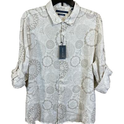 NWT Perry Ellis Mens Shirt Cream Sz XXL Linen Lightweight Summer Beach Vacation