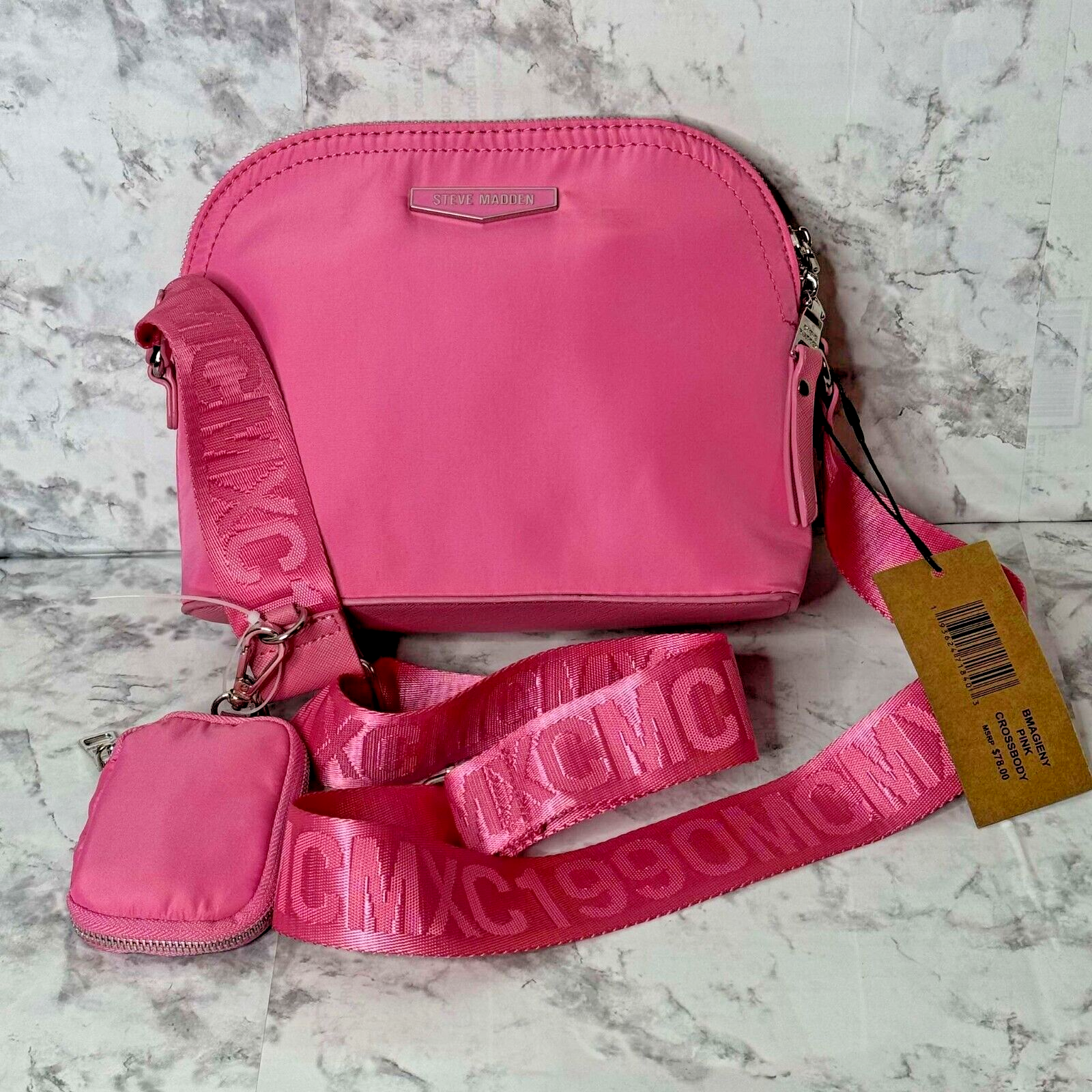 ★EMS★ NYLON PADDED CROSSBODY BAGPINK NWT Steve Madden BMAGIENY CROSSBODY BAG PINK NYLON PURSE W