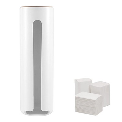 Vueinrg Cotton Make-Up Remover Dispenser Diameter 7 cm with Wooden Lid White