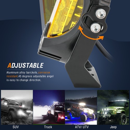 Side Shooter LED Pods Light 5 inch Off Road Yellow Halo DRL Driving Fog Lights