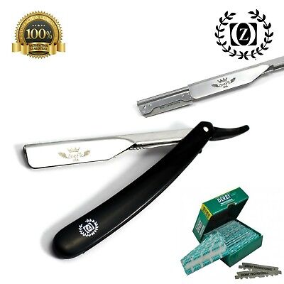 Cut Throat (Shavette) Straight Barber Razor Folding Knife 100 Derby Blades Black