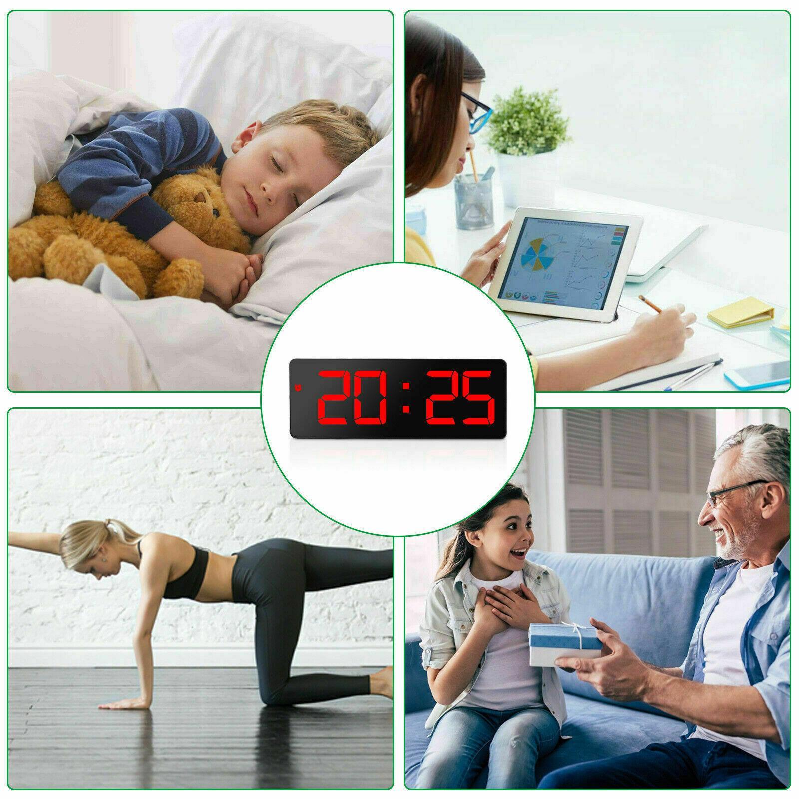 Digital LED Desk Alarm Clock Large Mirror Display USB Snooze Temperature Mode US