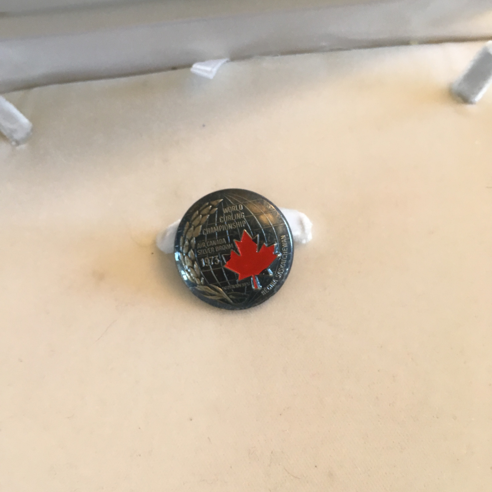Vintage Curling Pin 1973 World Curling Championship Air Canada Silver Broom