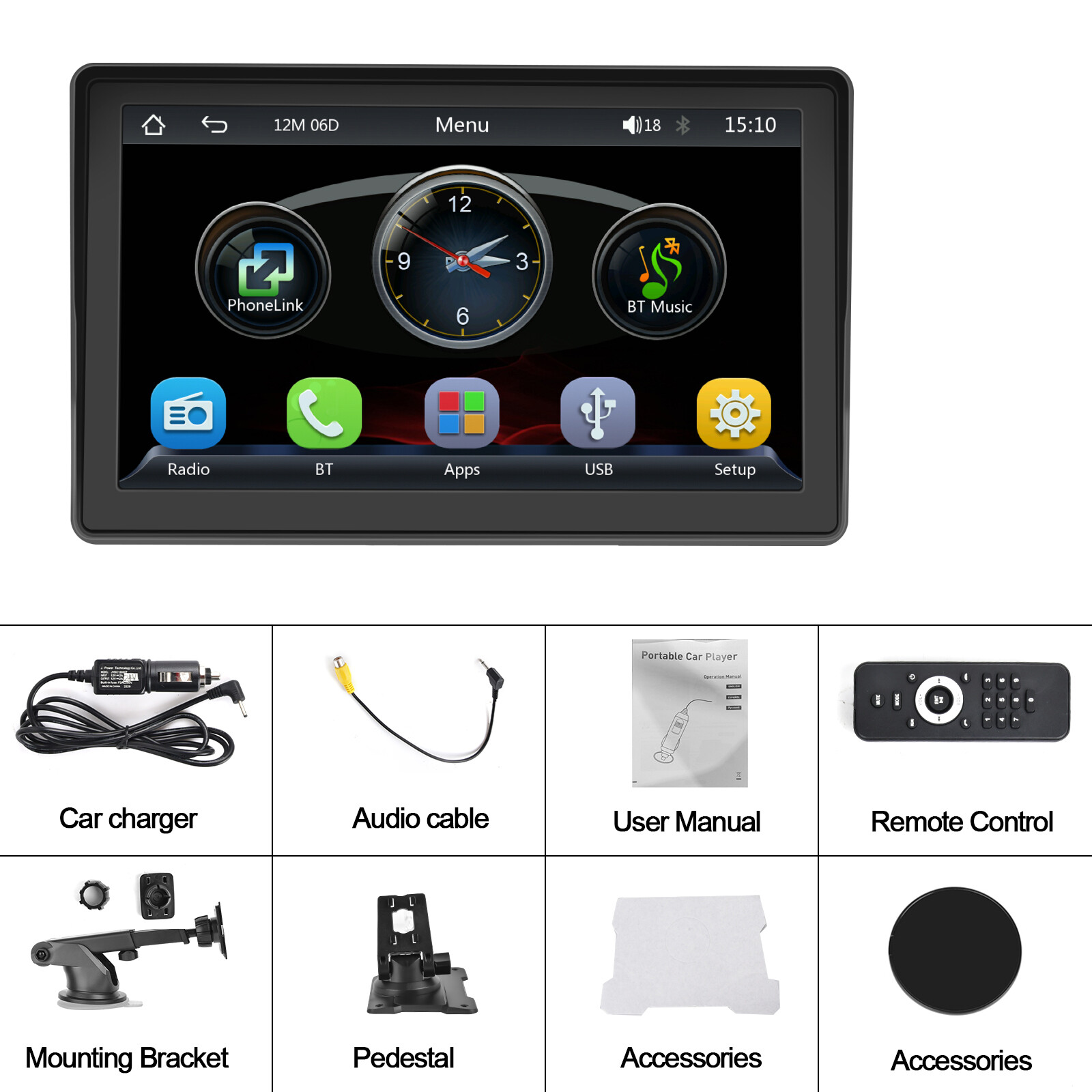 7" Portable Wireless Apple Carplay Car Stereo Android Auto BT Touch Screen Radio