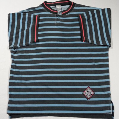 Large Well Worn Vintage 90s OP Ocean Pacific Surf Striped Henley T-Shirt