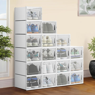 TAUS 18Pcs Shoe Storage Box Transparent Stackable Sneaker Organizers Case L