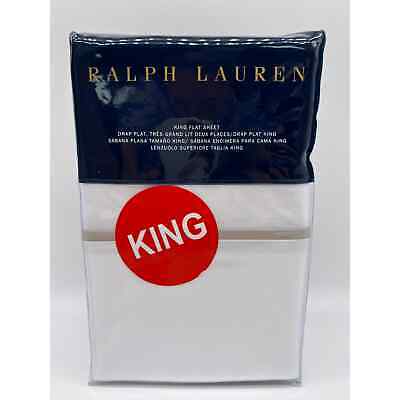 Ralph Lauren RL Palmer Percale White King Flat Sheet Pale Flnl $185 NWT