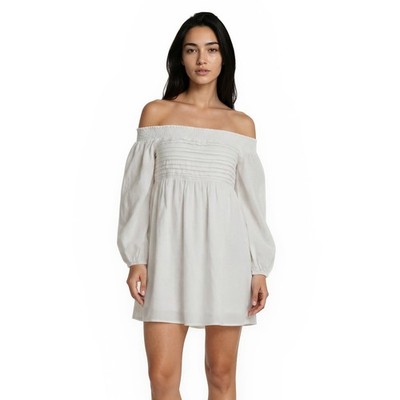 New Abercrombie Fitch Mini Dress Women's Size XLT White Off Shoulder Smocked