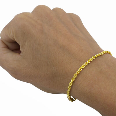 10K Yellow Gold 2mm-7mm Italian Rope Chain Link Bracelet Men Women 7" 7.5" 8" 9"