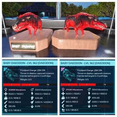 ARK ASCENDED PVE OFFICIAL PAIR BABY DAEODON DEADPOOL 40K FOOD   PC/XBOX/PS5