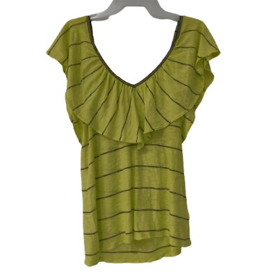 NWT  Splendid Women's Yellow Frilled Tank Top With Black Stripe Size M $75 K339