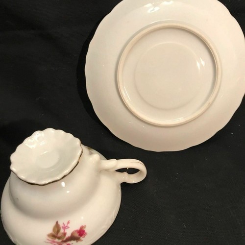 VINTAGE ANTIQUE PINK ROSE TEACUP AND SAUCER GOLD TRIM