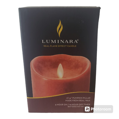 Luminara Pumpkin Orange Pillar Candle Real Flame Effect Wax Unscented 4'' x 3''