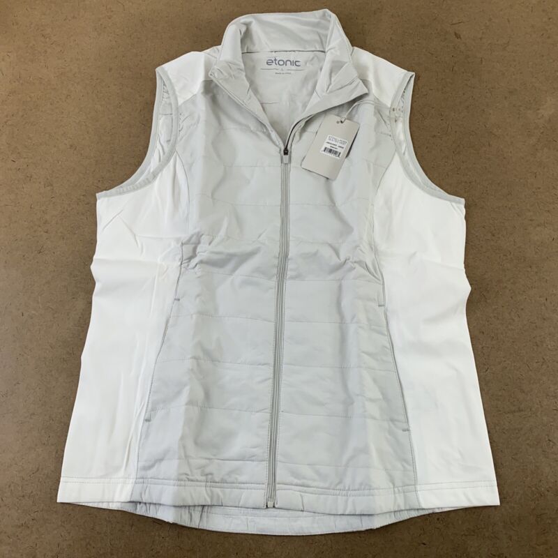 ETONIC Ladies Size Large Lunar Rock/White Quilted Full Zip Golf Vest NWT