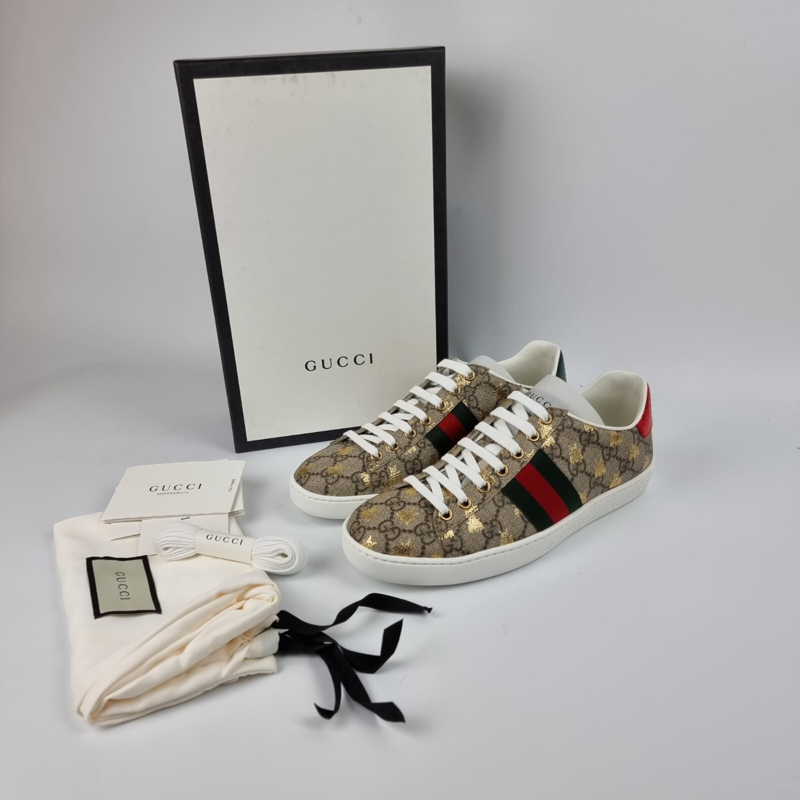 Pre-owned Gucci Women's Ace Beige Gg Sneakers