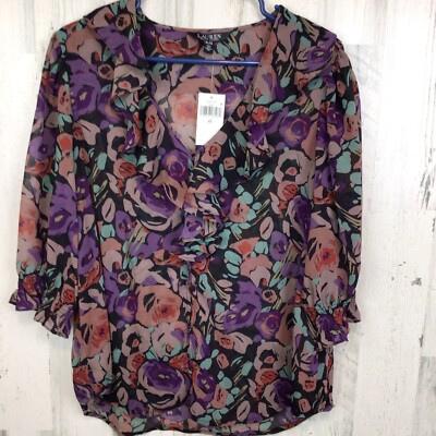 NWT Lauren Ralph Lauren Sheer Romantic Floral Long Sleeve Ruffle XL (Flaw)