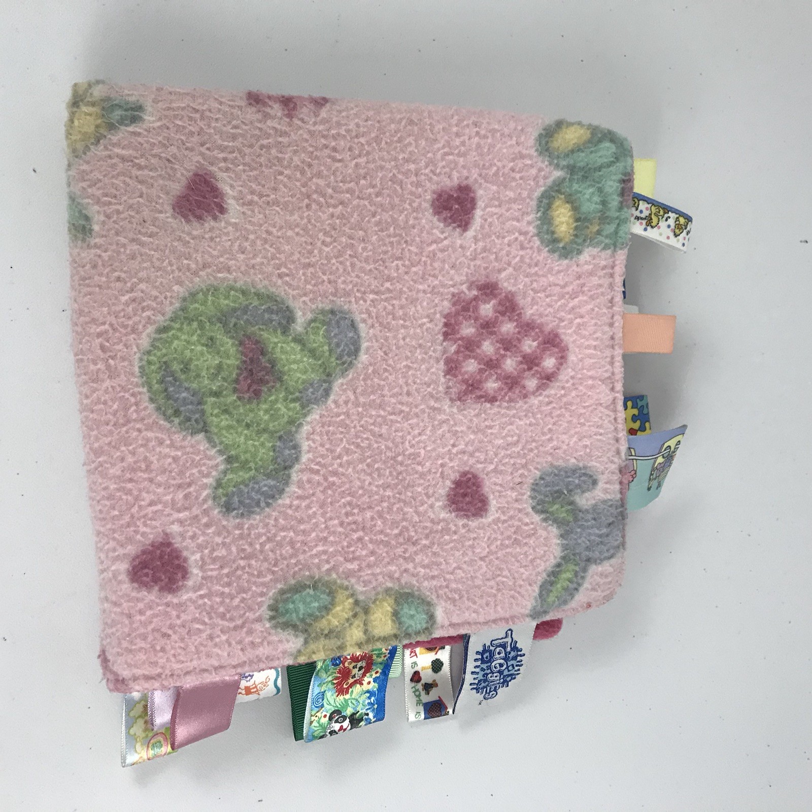 TAGGIES Rabbit Bear Large Big 17 x 17 Pink Colorful Fleece Baby Blanket Toy