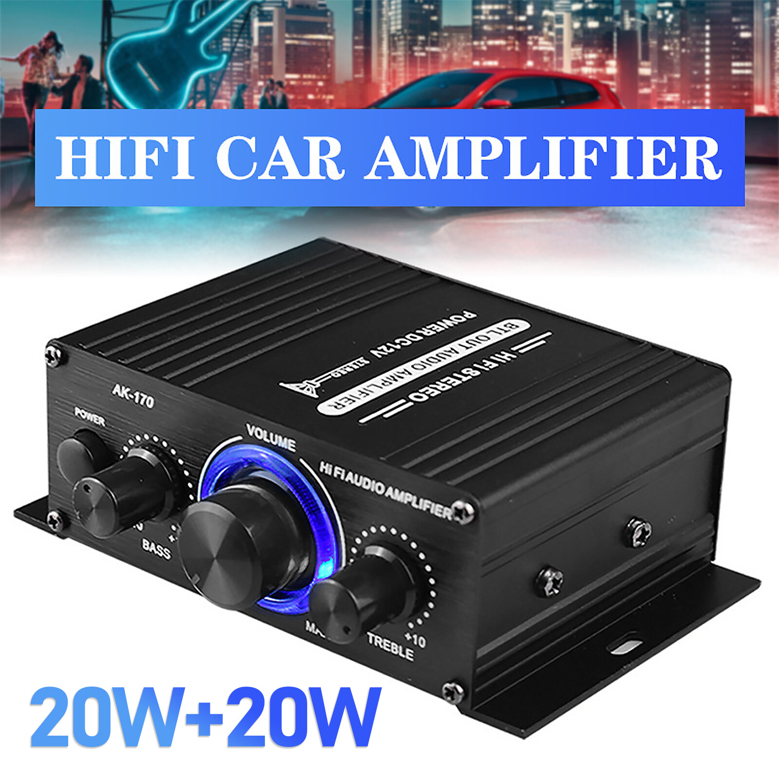 12V 400 Watt Car Audio Stereo Amplifier 2 Channels HiFi Speaker Power Amp System