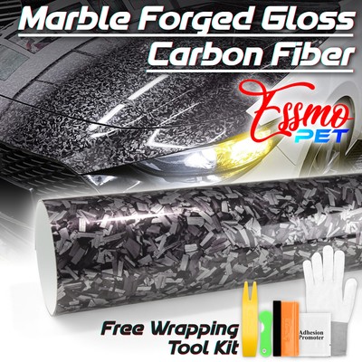 ESSMO PET Marble Forged Gloss Carbon Fiber Silver Car Vehicle Vinyl Wrap Decal