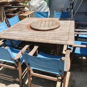 Large Wooden Square Outdoor Dining Table and 8 Wooden Chairs | Outdoor