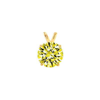 Pre-owned Shine Brite With A Diamond 3 Ct Round 14k Yellow Gold Canary Simulate Diamond Solitaire Pendant Necklace 18