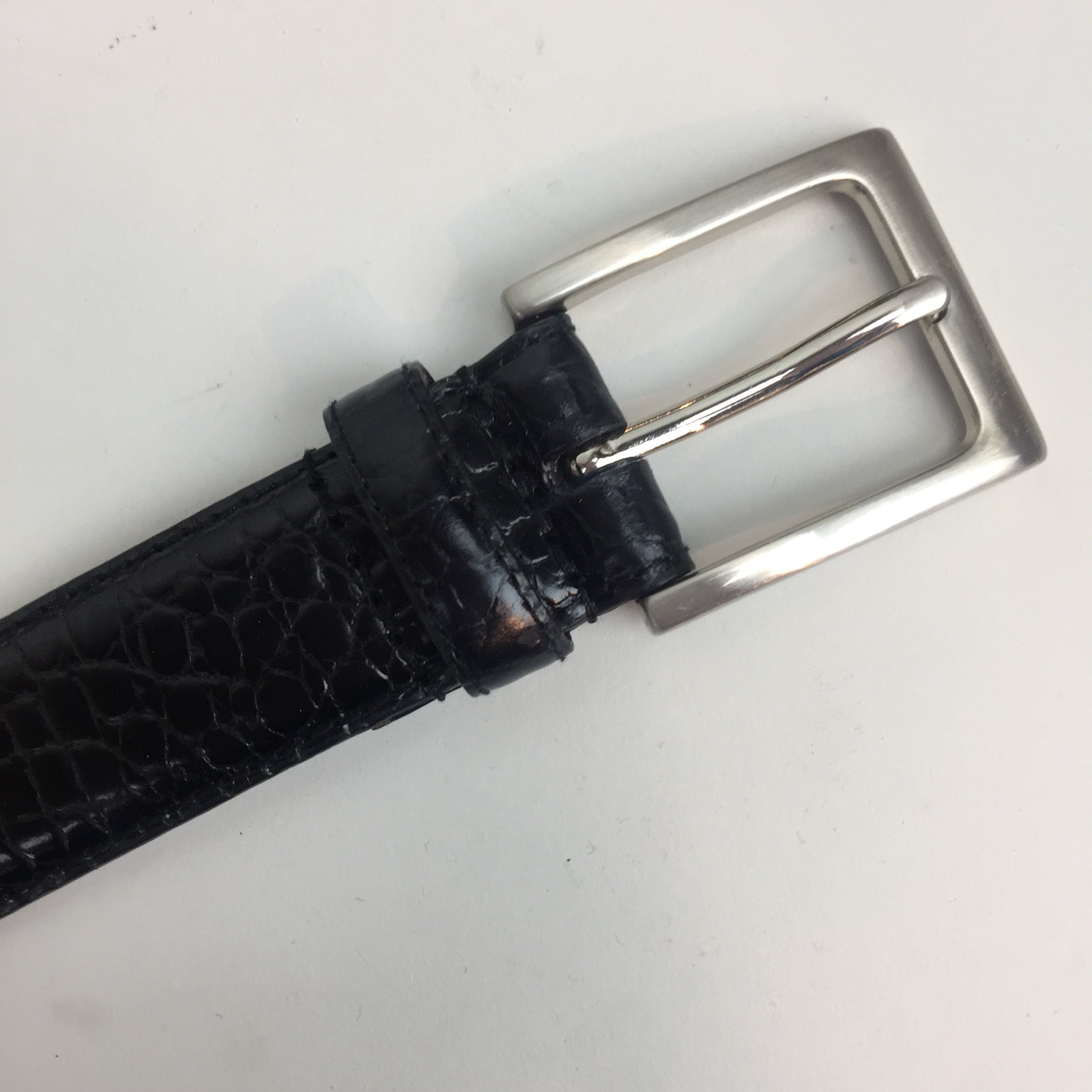 Brooks Brothers Mens Leather Belt size 34 Black Silver Buckle New