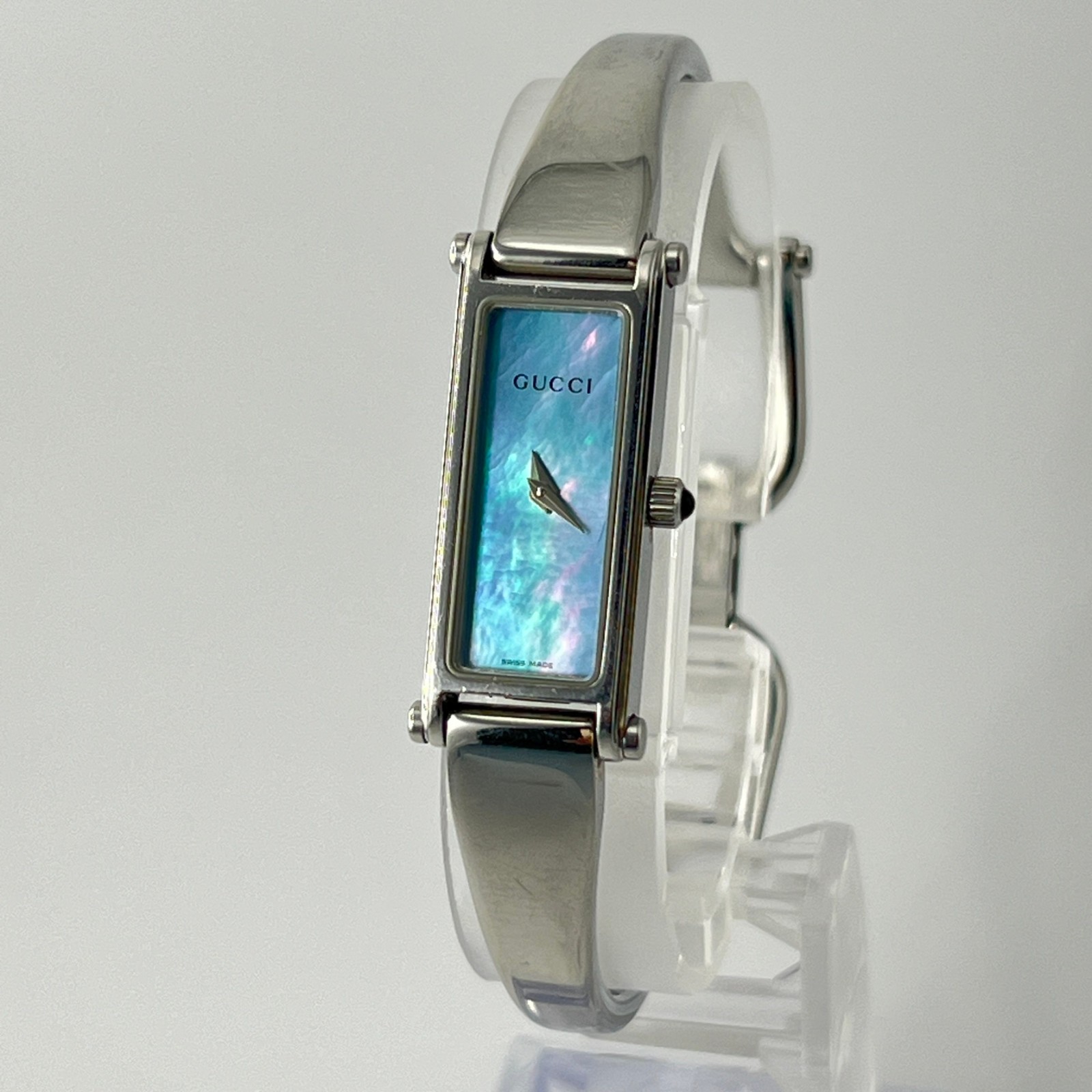 【美品・希少・電池新品】GUCCI 1500L ダイヤ ブルーシェル スクエア Near Mint] Battery replaced Gucci Ladies Watch 1500L Blue