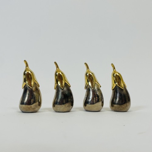 Vintage Silver Gold Heavy Metal Eggplant Shakers 2 Salt 2