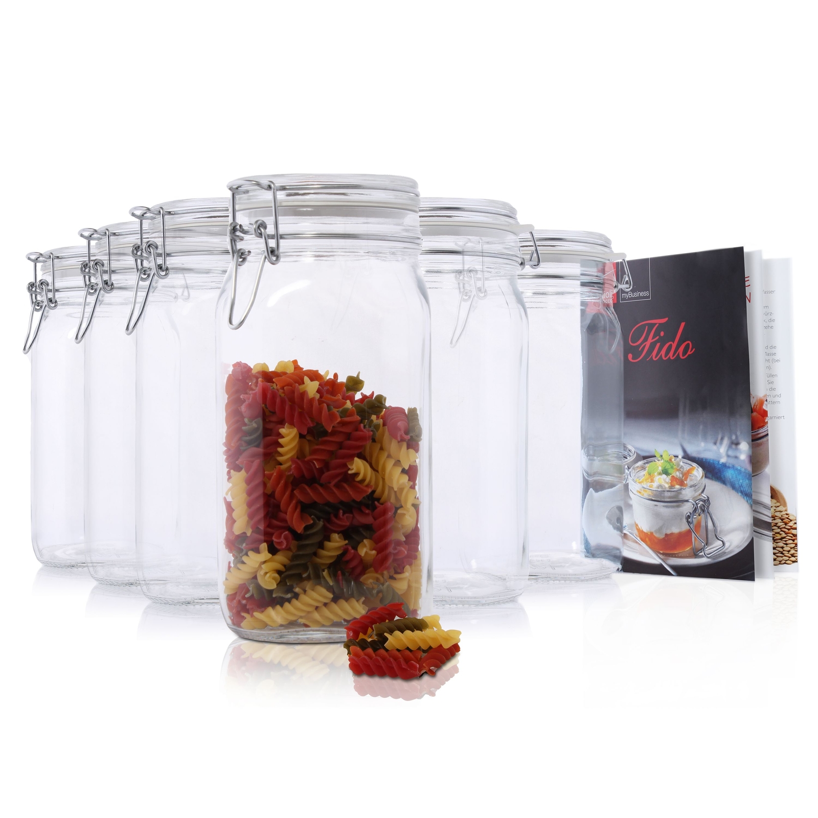 6er Set Einmachglas Eimachgläser Fido 1,5L 1500ml Vorratsglas + Rezeptheft