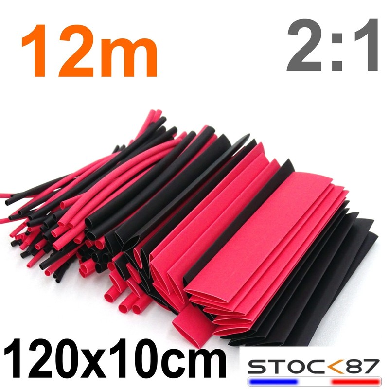 995rn1# 120pcs 12m Assortiment Boite Gaine ThermorÃ©Tractable Rouge Et Noir 2:1