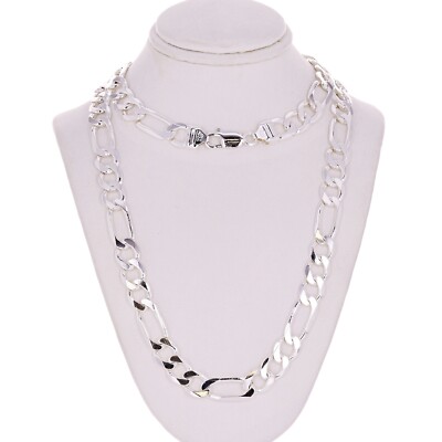 Pre-owned Link 925 Sterling Silver Solid Figaro  Chain Necklace 9mm 20" 47.6grams