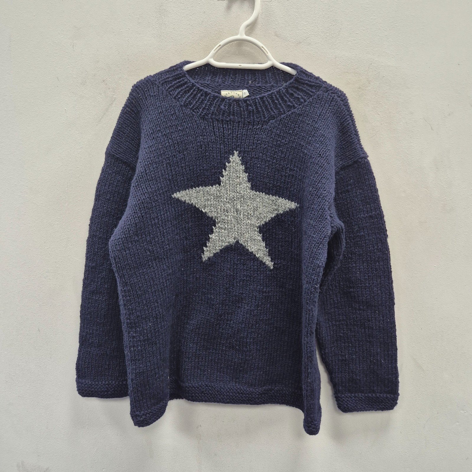 Pachamama Y2K Giant Star  100% wool Knit Blue Navy Jumper Sweater Size Small