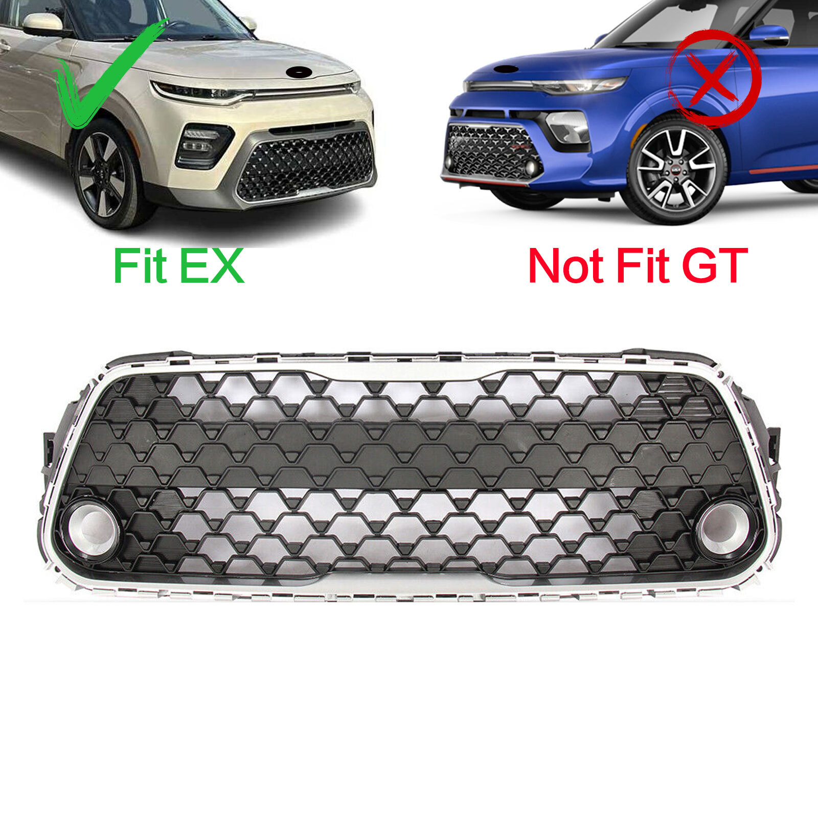 Fits Kia Soul EX 2020-2022 Front Lower Grille W/Foglight Fits Kia Soul EX 2020-2022 Front Lower Grille W/Foglight