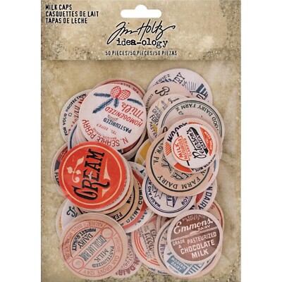 Tim Holtz Idea-ology Milk Bottle Caps Chipboard 50 Pieces - TH93684