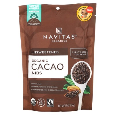 Органические какао-крупки Navitas Organics, 16 унций, 454 г B Corp, без BPA, справедливая торговля,