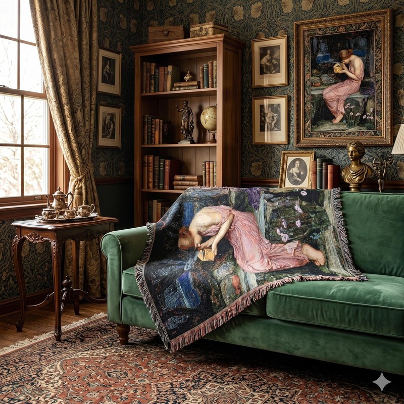 Psyche Opening the Golden Box, Waterhouse - Tapestry Woven Blanket Throw
