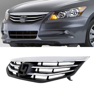 Front Bumper Grille Hood Upper Grill W/Chrome Trim For Honda Accord 2011-2012