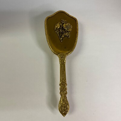 Vintage Hair Brush 24K Gold Plated With Floral Motif Vanity Dresser Art Nouveau