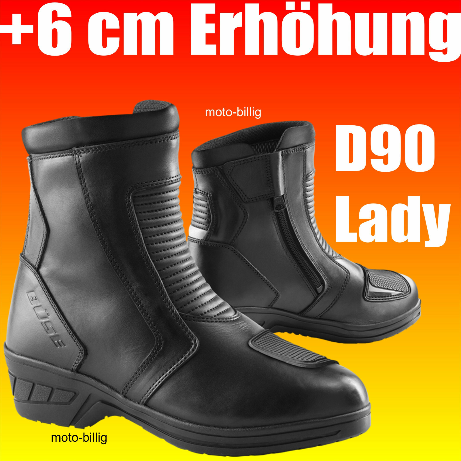 Büse Damen Motorradstiefel D90 kurz 6cm Sohlenerhöhung Motorrad Stiefel Frauen