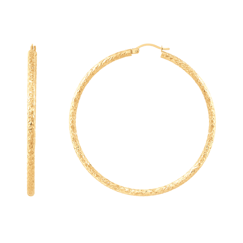 Pre-owned Welry 60mm Crystal-cut Hoop Earrings In 14k Yellow Gold