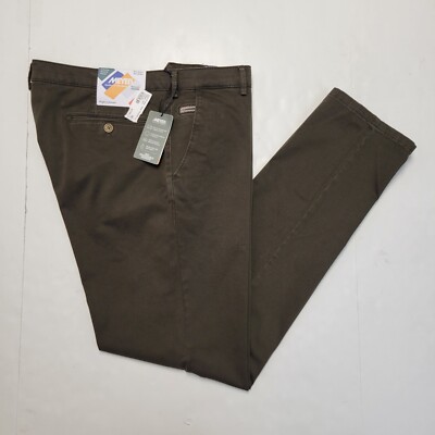 $298 New MEYER Twill Chino BONN Pants Men 40x34 EU 56 Dark Green Cotton Stretch 