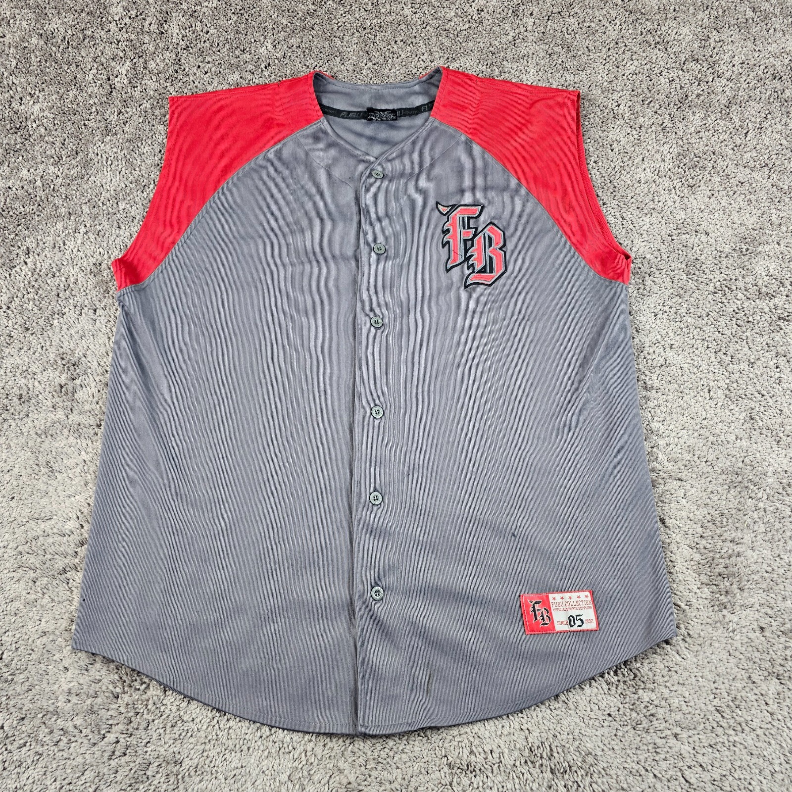 Fubu Shirt Mens 2XL XXL Gray Red Baseball Jersey Sports