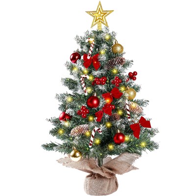 23.6   Mini Snow Frosted Christmas Tree Table Top Lighted Artificial Xmas Tre...