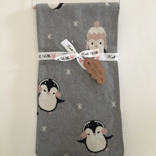 Cotton Knit Gray Pink Penguins Theme Baby Gift | Made In Ind