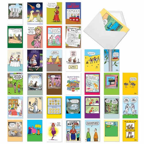 36 Asst'd Set Funny Birthday Greeting Cards w/ 5x7" Env. - Cartoon Party